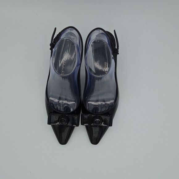 Ferragamo Karine Slingback Black Kitten Heel Patent Leather Bow Womens Sz 7 EUC - Picture 6 of 10